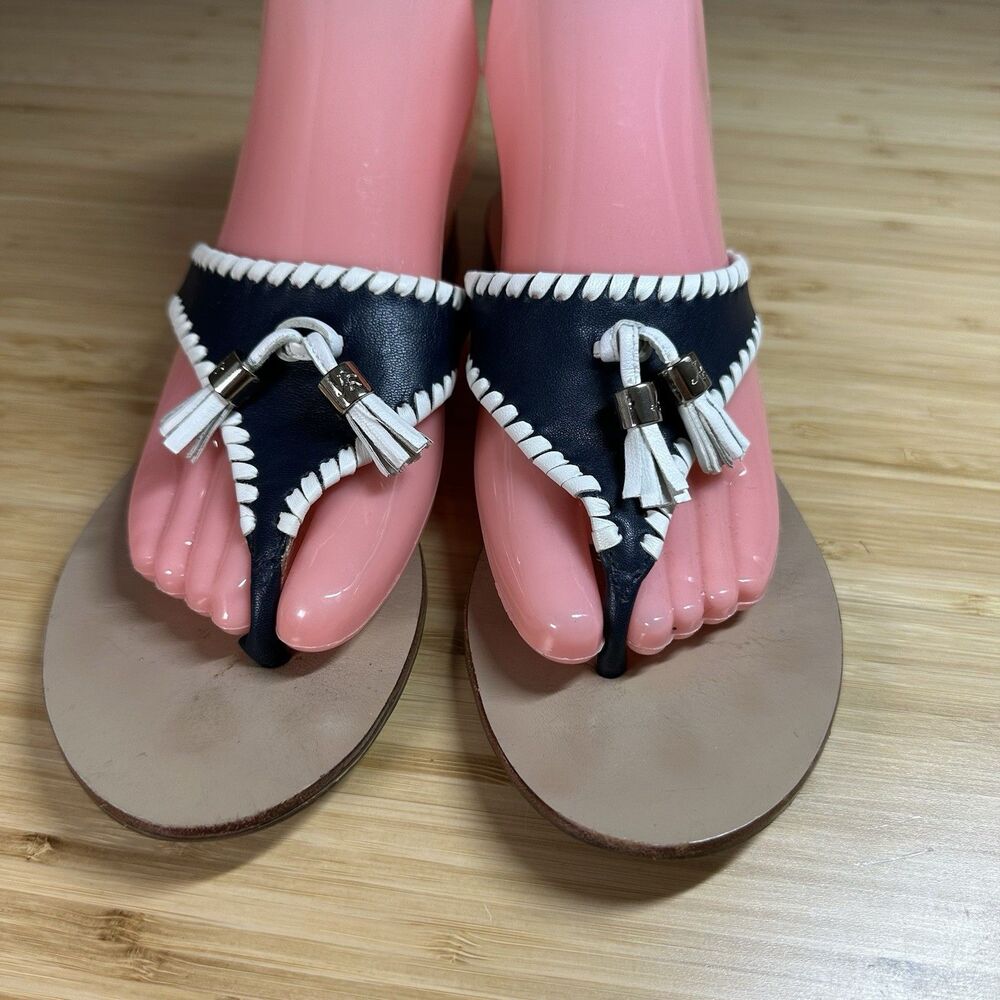 Jack Rogers Alana Thong Sandals Coastal Women 7 Navy White Tassels Flip Flops - Picture 9 of 9